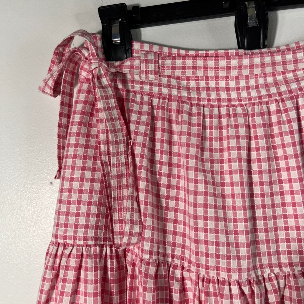 Cece Tulip Fields Gingham Confetti Pink White Midi Skirt Lined NWT 6 Side Zip - Picture 3 of 11